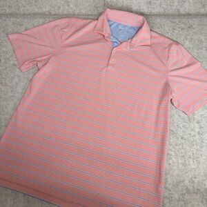 Johnnie-O Performance Polo Mens Large Pink Blue Stripe Preppy Golf